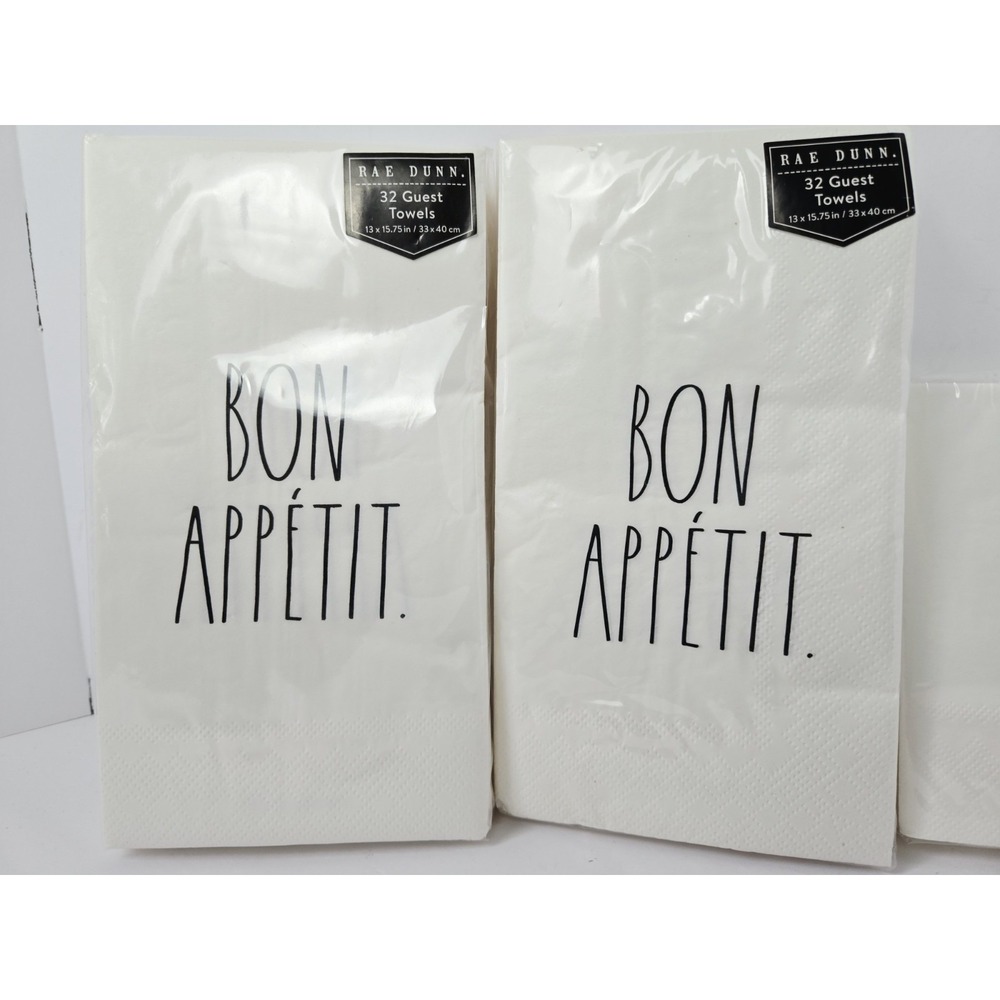 Rae Dunn Guest Towels Beverage Napkins 32x2 40 x 2 paper NEW EAT BON APPETIT